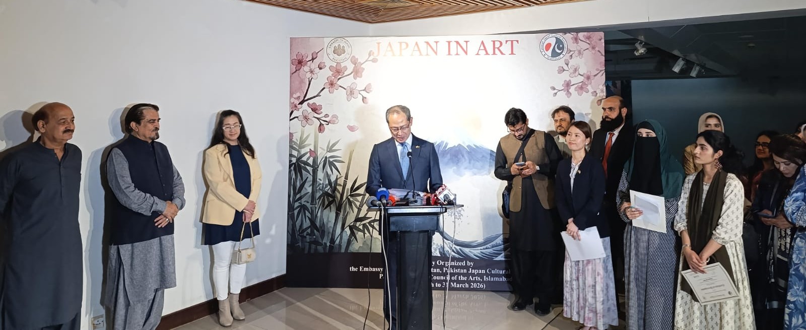 H.E. Mr. Shuichi Akamatsu, Ambassador of Japan to Pakistan, delivers the inaugural address at the opening of the “Japan in Art” exhibition, held at Islamabad’s National Art Gallery. on March 25, 2026